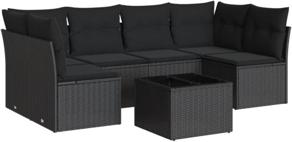 vidaXL 7-tlg. Garten-Sofagarnitur mit Kissen Schwarz Poly Rattan 3249234