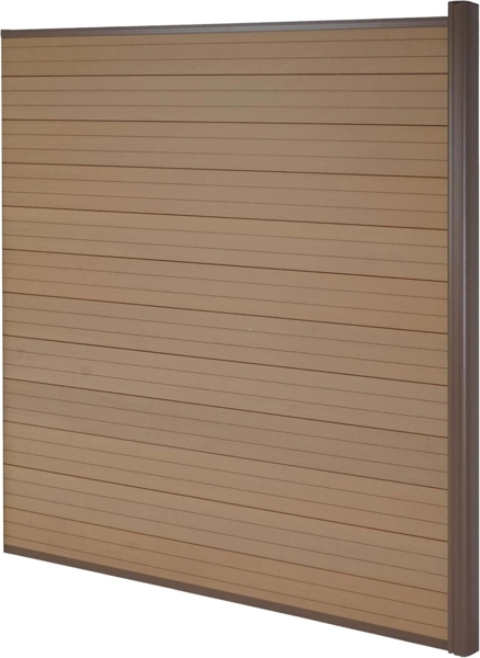 WPC-Sichtschutz Sarthe, Windschutz Zaun, Alu-Pfosten ~ Erweiterungselement, 1,85m teak