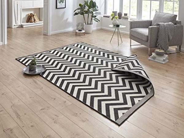 In- & Outdoor Wendeteppich Palma Schwarz Creme - 80x150x0,5cm