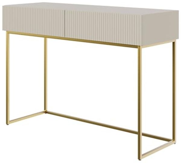 Selsey Veldio - Schminktisch mit Zwei Schubladen und goldenem Metallgestell, Graubeige Taupe, 110 cm