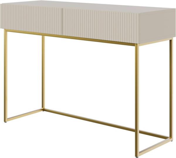 Selsey Veldio - Schminktisch mit Zwei Schubladen und goldenem Metallgestell, Graubeige Taupe, 110 cm