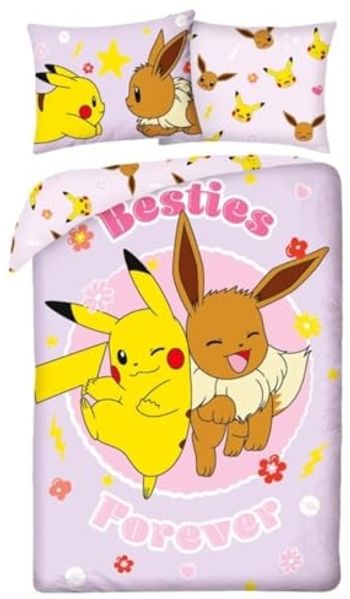 Pokémon Bettwäsche Set aus Mikrofaser Bettdeckenbezug 140 × 200 cm mit 70 × 90 cm Kissenbezug