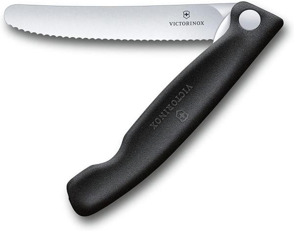 Victorinox Swiss Classic faltbares Gemüsemesser Wellenschliff (11 cm), Schwarz