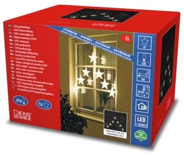 KONSTSMIDE No. 1243-103 LED Outdoor Lichtervorhang mit 7 Sternen warmweiß klar 24V