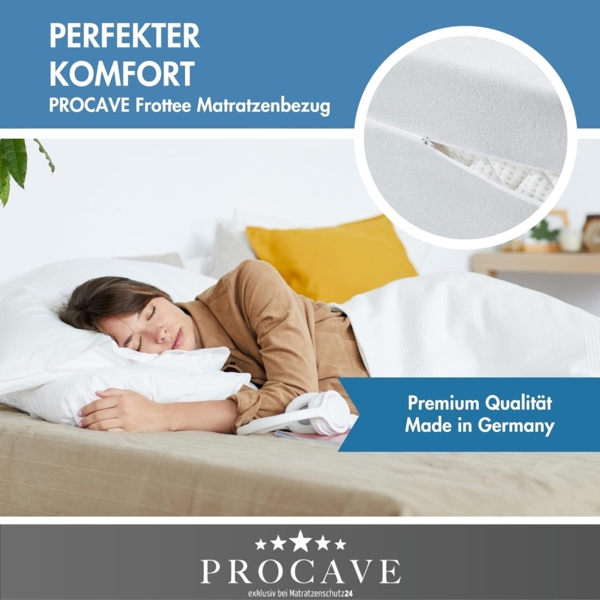 PROCAVE Matratzenbezug Frottee unversteppt 180x210 cm | Matratzen-Höhe 23-28cm | Matratzenschoner Bild 2