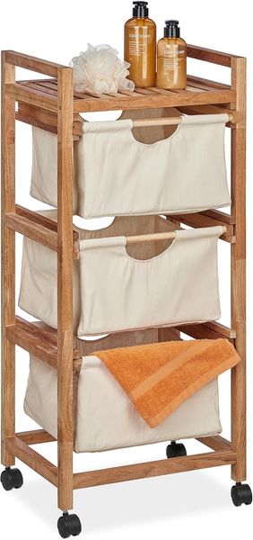 Relaxdays Badregal mit 3 Wäschekörben beige