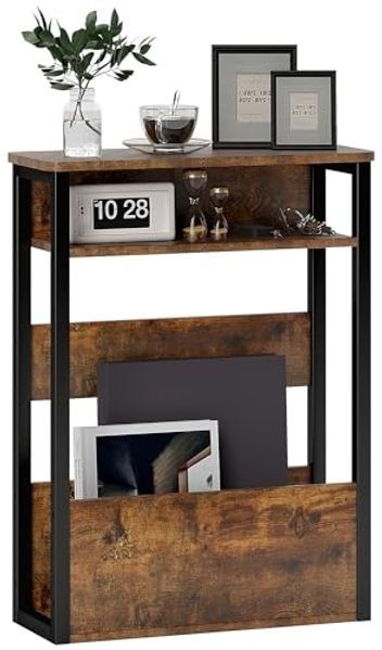 HOMCOM Beistelltisch, Nachttisch, Sofa-Spitze, mit Regal, Zwei Ebenen, abgerundete Ecken, verstellbare Fußgleiter, für Schlafzimmer, Wohnzimmer, 46 x 18 x 58,5 cm, rustikales Braun