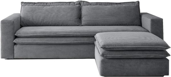 Sofa 3-Sitzer Pesaro in grau Cord Schlafsofa Set inkl. Hocker