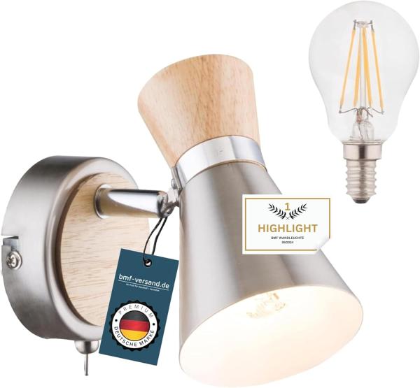 Wandstrahler LED Wandleuchte mit Schalter Wandspot Holz Optik Wandlampe WL2221