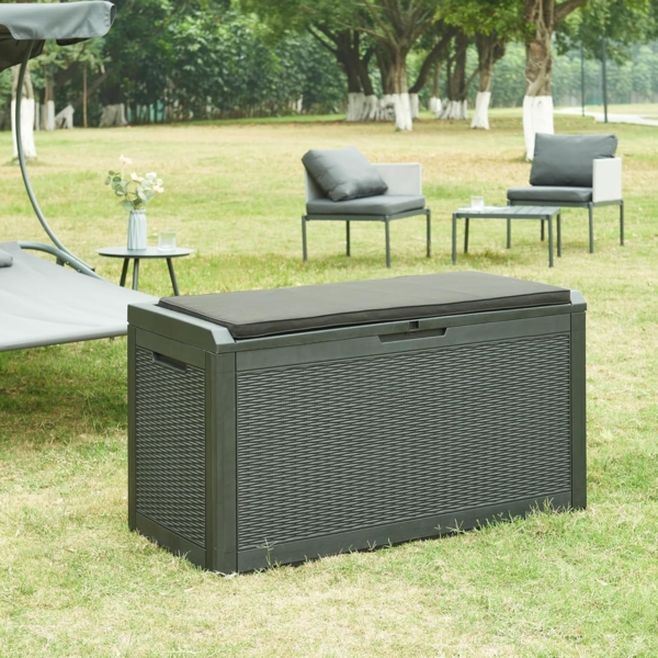 Aufbewahrungsbox Atella 122x54,5x65cm Schwarz, Rattanoptik [casa. pro]