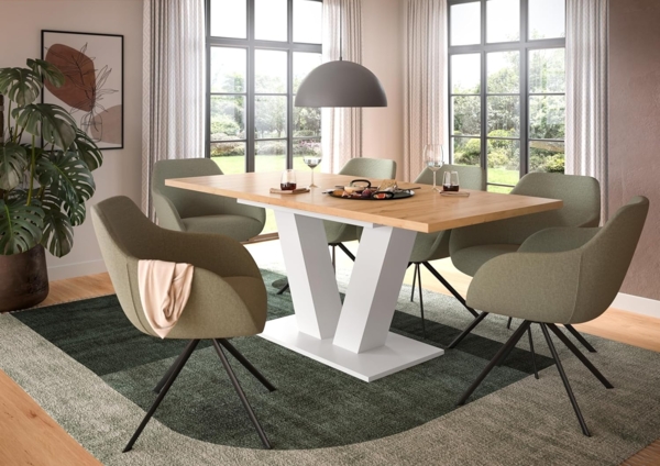 Ausziehbarer Esstisch (B/H/T): 150-190x76x80 in Artisan Nachbildung und weiß Nachbildung mit Y-Fußgestell Bild 5