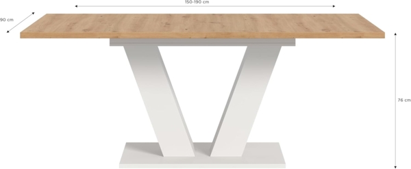 Ausziehbarer Esstisch (B/H/T): 150-190x76x80 in Artisan Nachbildung und weiß Nachbildung mit Y-Fußgestell Bild 3