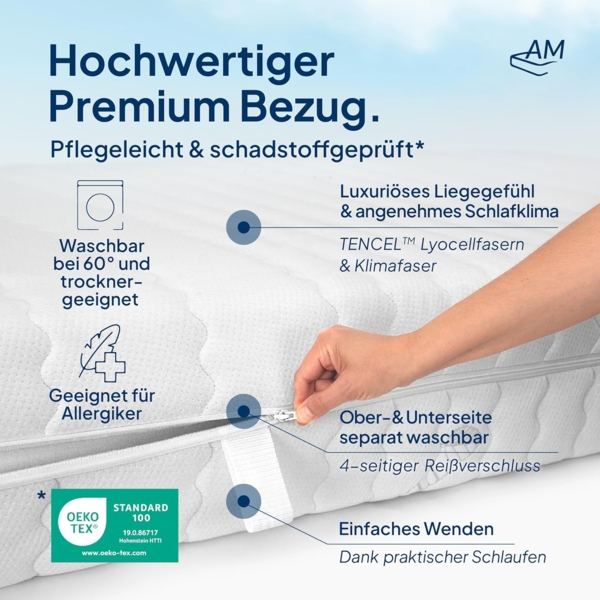AM Qualitätsmatratzen Hochwertige 7-Zonen Taschenfederkernmatratze 100x190 cm - 24 cm Premiumhöhe - Tonnentaschenfederkernmatratze 100x190 cm - H2 Bild 5