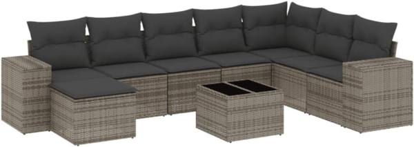 vidaXL 9-tlg. Garten-Sofagarnitur mit Kissen Grau Poly Rattan 3255307 Bild 1