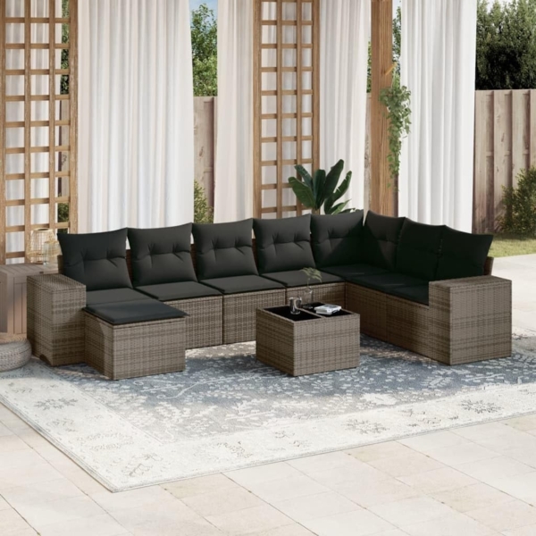vidaXL 9-tlg. Garten-Sofagarnitur mit Kissen Grau Poly Rattan 3255307 Bild 2