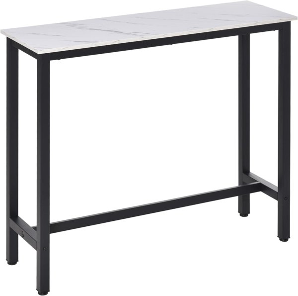 HOMCOM Bartisch mit Marmoroptik, verstellbare Füße (Küchentisch, 1-St, Stehtisch), für Wohnzimmer, Esszimmer, Stahl 120 x 40 x 100 cm Weiß+Schwarz