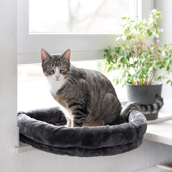 Canadian Cat Company Katzenliege LOVESEAT Fensterbett, anthrazit, ca. 55 x 47 x 7 cm, Katzenliege für die Fensterbank, einfache Befestigung