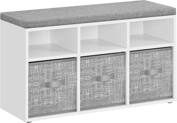 Vasagle Schuhbank mit 6 Fächern und 3 verstellbaren Ablagen, Holzspanplatte wolkenweiß / taubengrau, 30,3 x 87 x 48 cm