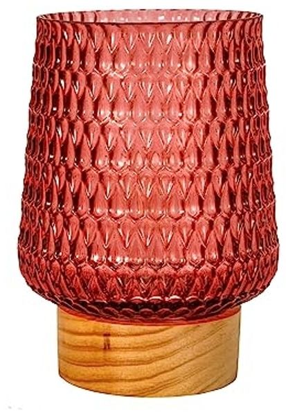 Pauleen LED Tischleuchte Rose Glamour mobile Rosa Glas/Holz, Leuchtmittel wechselbar, Warmweiß, E27, Timer Batterie