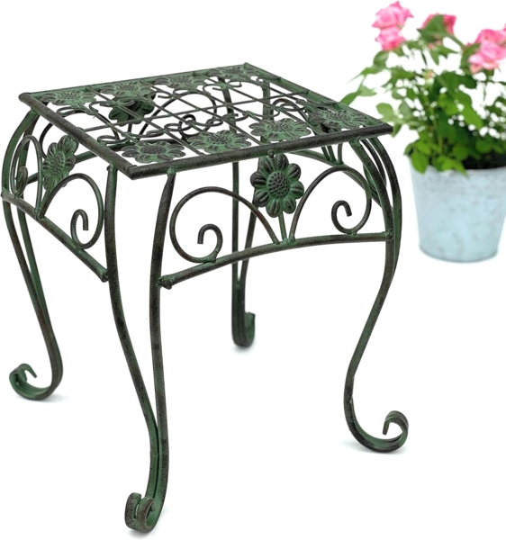 Blumenhocker Metall Grün Eckig 32 cm Blumenständer 96007 M Blumensäule Modern Pflanzenständer Pflanzenhocker Vintage