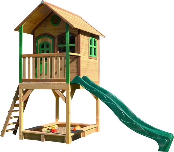 Axi Holz Kinderspielhaus Sarah inkl. Sandkasten & Rutsche | Natur | 172x118x270 cm