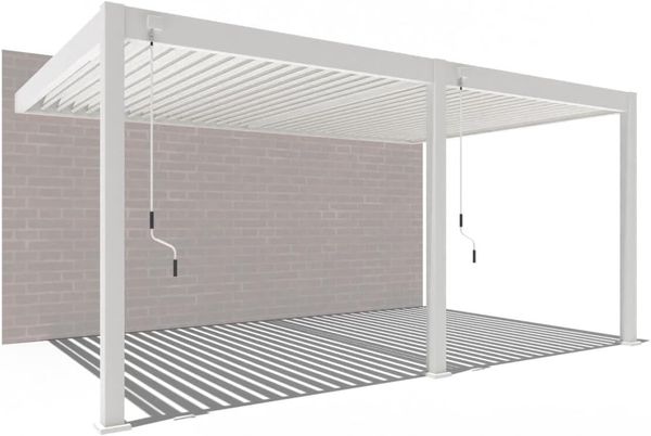 Weide Deluxe Wand-Pavillon | Voll-Alu-Pavillon | 3,6x5,3 M | Lamellendach weiß | Wall Pergola