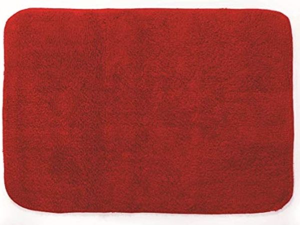 Spirella Badteppich Badematte Duschvorleger CAMPUS 100% Baumwolle Hochflor | flauschig | rutschhemmend | geeignet für Fußbodenheizung | 50x70 cm | Rot