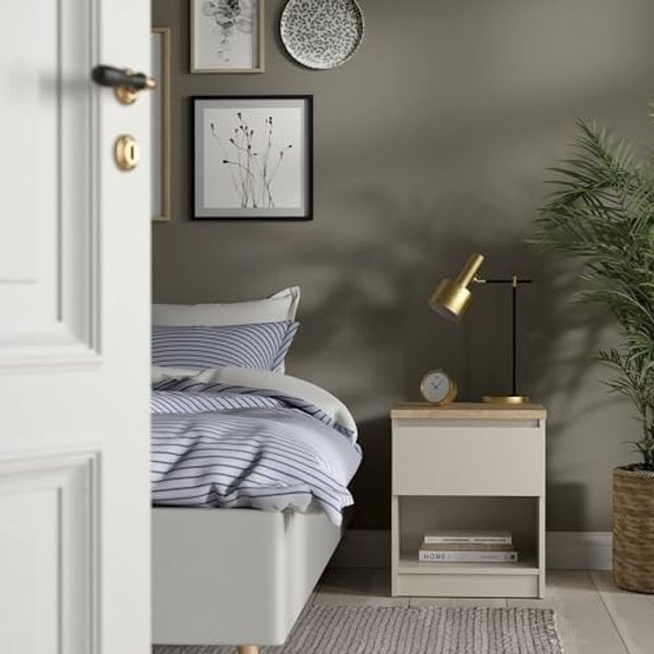 Dmora - Nachttisch Ducenta, niedrige Kommode mit 1 Schublade, kompakter und funktionaler Nachttisch, 40x40 h50 cm, Beige
