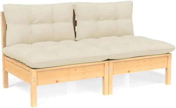 vidaXL 2-Sitzer-Gartensofa mit Creme Kissen Massivholz Kiefer 3095992