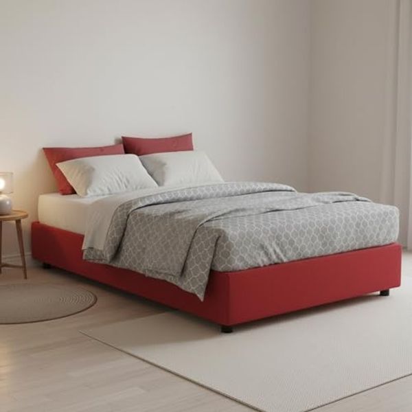 Talamo Italia - Chiara Doppelbett, Bettkasten mit Stoffbezug, 100 % Made in Italy, Öffnung vorne, inklusive Matratze 120x190 cm, Rot