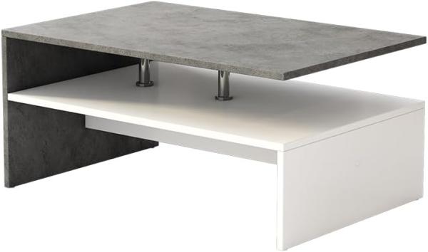 Oskar-Store Couchtisch Mike 90 x 42 cm, Beton Weiß, moderner Tisch mit Ablagen