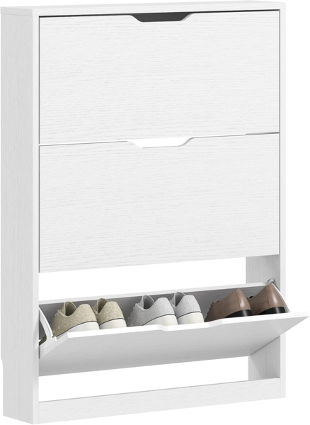 HOMCOM Schuhschrank mit 3 Schubladen und Klapptüren (Schuhkommode für 12 Paar Schuhe, 1-St, für Flur, Eingangsbereich) 80 x 17 x 108 cm, Weiß