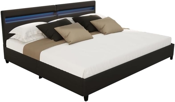 HOME DELUXE LED Bett mit Schubladen NUBE - 200 x 200 cm ohne Matratze Schwarz