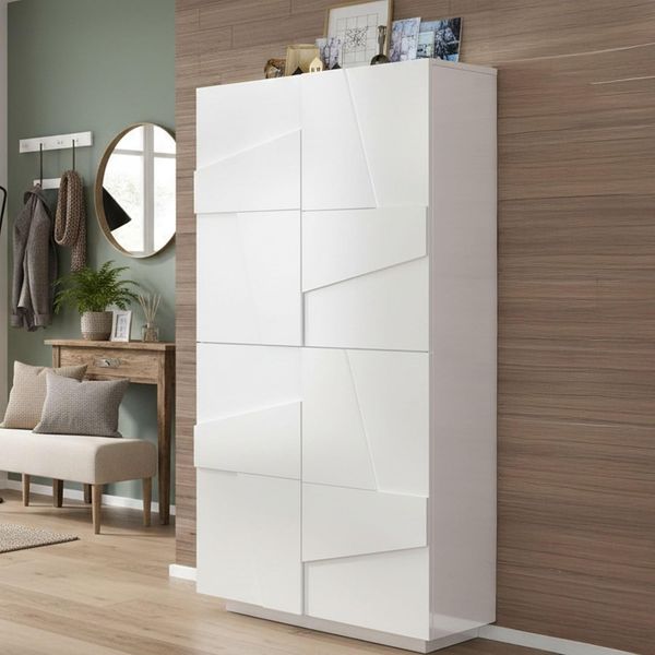 Dmora - Schuhregal Orfeo, Mehrzweckschrank mit 4 Flügeltüren, Schuhregal für den Eingangsbereich, 100 % Made in Italy, 81 x 38 x 167 cm, glänzend weiß,