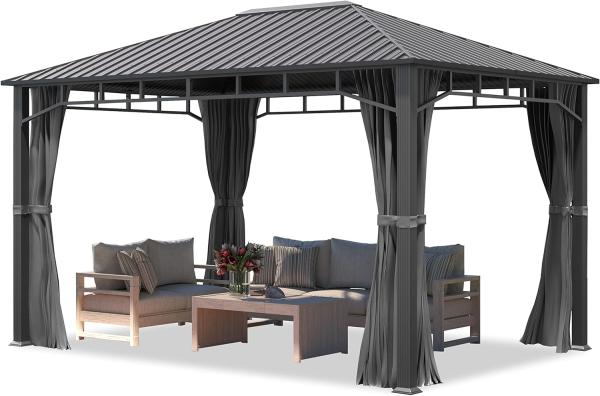 Gartenpavillon 3x4 m Stahldach Hardtop 4 Seitenteile in Grau, Pfosten 9x9 cm