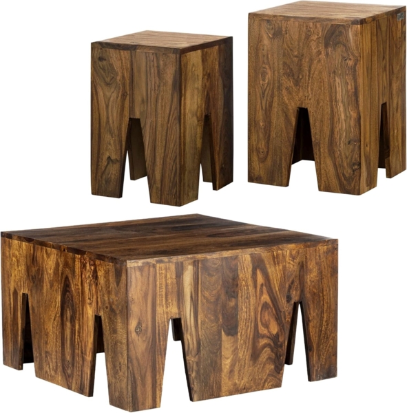 Couchtisch 3er Set Natur aus massives Sheeshamholz WOMO-Design