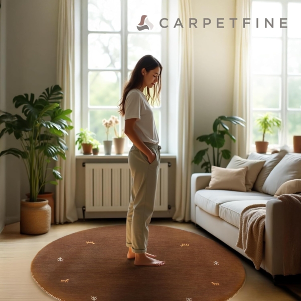 carpetfine Wollteppich Gabbeh Uni, rund, Höhe: 15 mm, reine Wolle handgewebt, Gabbeh Tiermotiv warmes Raumklima viele Größen Bild 7