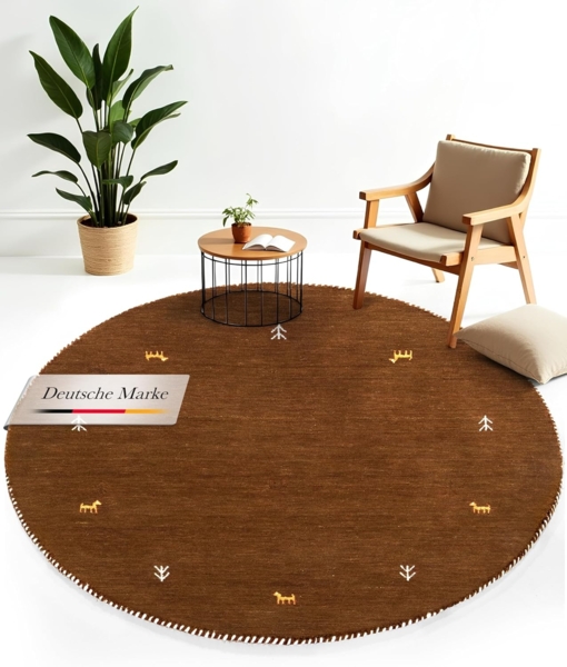 carpetfine Wollteppich Gabbeh Uni, rund, Höhe: 15 mm, reine Wolle handgewebt, Gabbeh Tiermotiv warmes Raumklima viele Größen Bild 1