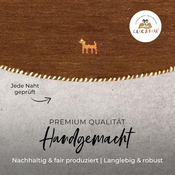 carpetfine Wollteppich Gabbeh Uni, rund, Höhe: 15 mm, reine Wolle handgewebt, Gabbeh Tiermotiv warmes Raumklima viele Größen Bild 3