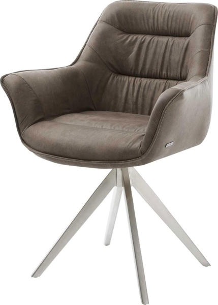 Esszimmerstuhl Kaira-Flex Mikrofaser Taupe Vintage Kreuzgestell kantig Edelstahl