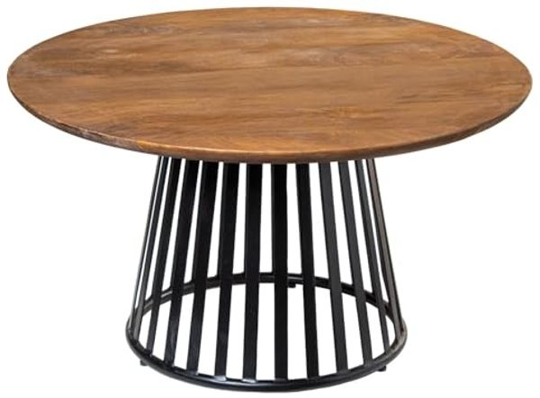DRW Runder Couchtisch aus Holz und Metallfuß in Natur und Schwarz, 80 x 80 x 45 cm