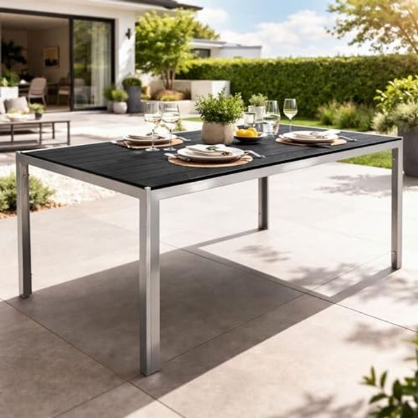 Alu Nonwood Gartentisch Esstisch Outdoortisch Silber/Schwarz 150x90cm