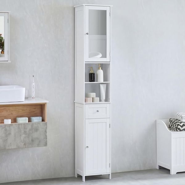 Bath Vida Priano Hoch Spiegelschrank Schrank Boden Stehend Tallboy Einheit, weiß