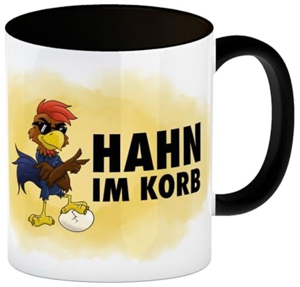 speecheese Tasse Hahn im Korb Kaffeebecher Schwarz Das einzigartige Cartoon Motiv zu