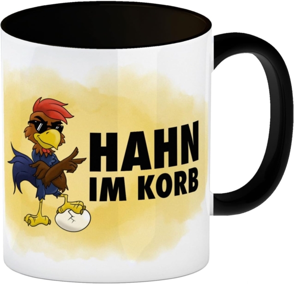 speecheese Tasse Hahn im Korb Kaffeebecher Schwarz Das einzigartige Cartoon Motiv zu