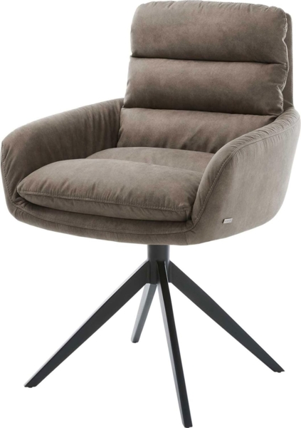 Esszimmerstuhl Abelia-Flex mit Armlehnen Mikrofaser Taupe Vintage Kreuzgestell breit Schwarz