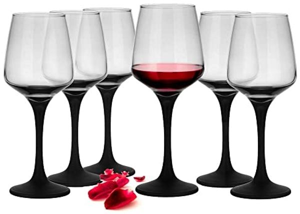 6 Weingläser 360ml mit schwarzem Stiel Rotweingläser Weißweingläser Weinkelch
