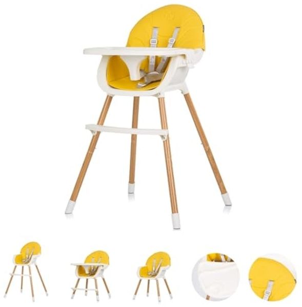 Chipolino Kinderhochstuhl Rio 2 in 1, Kinderstuhl rutschfeste Beine 5-Punkt-Gurt gelb weiß