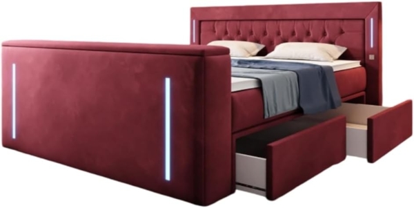 Boxspringbett Divaneo mit TV Lift und Stauraum (2 Schubladen) 140x200 Rot H3 (70-100kg)