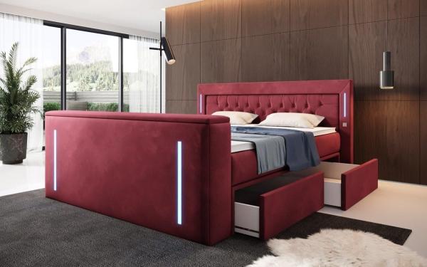 Boxspringbett Divaneo mit TV Lift und Stauraum 140x200 Rot H3